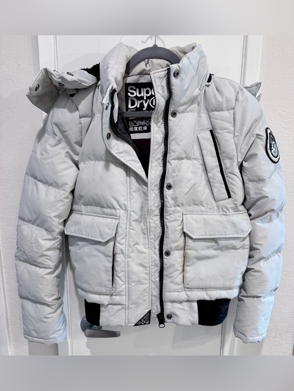 Superdry light gray women Puffer Jacket in size US 4